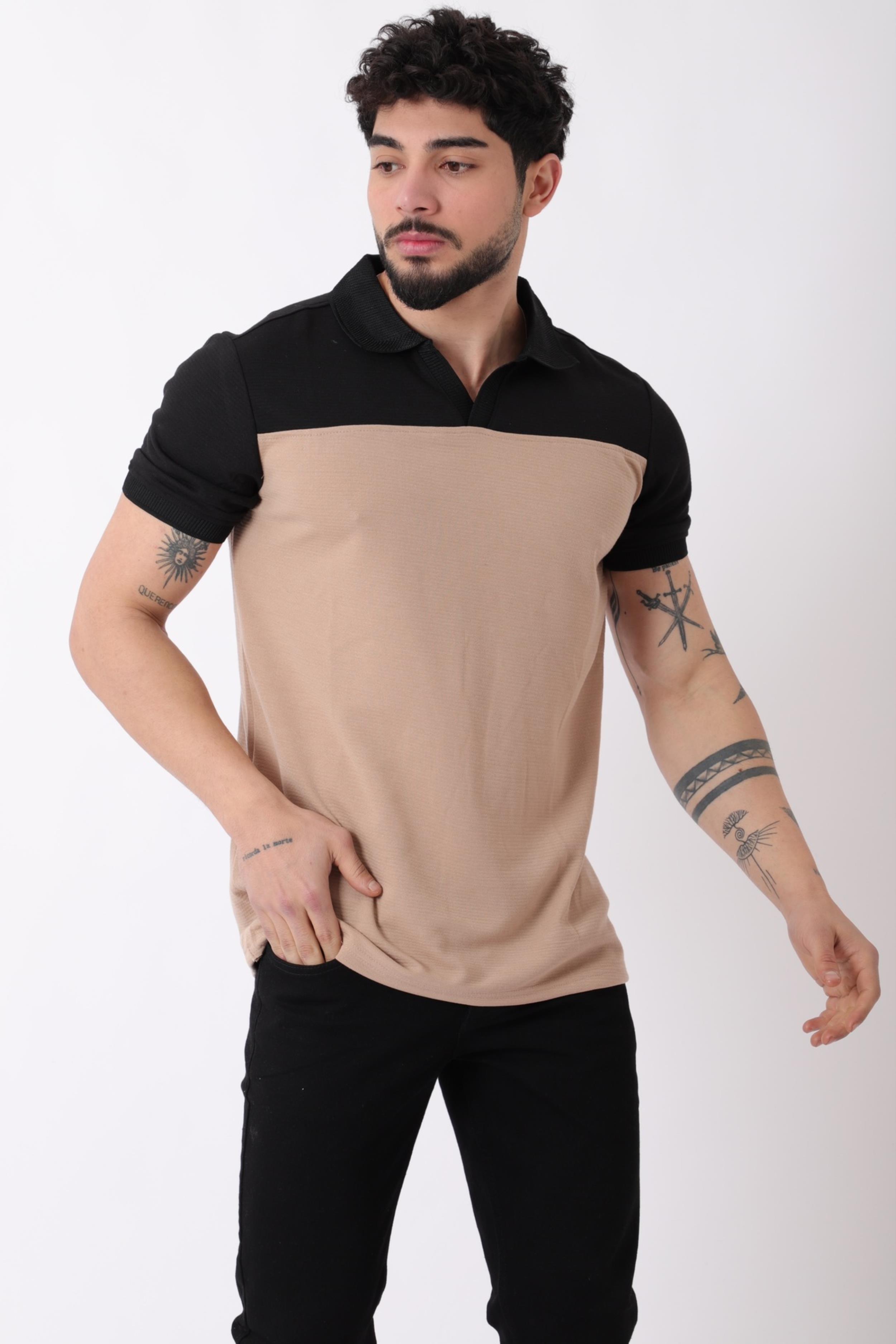 Parçalı Apaç Yaka Penye Tişört JS C-006_30426
