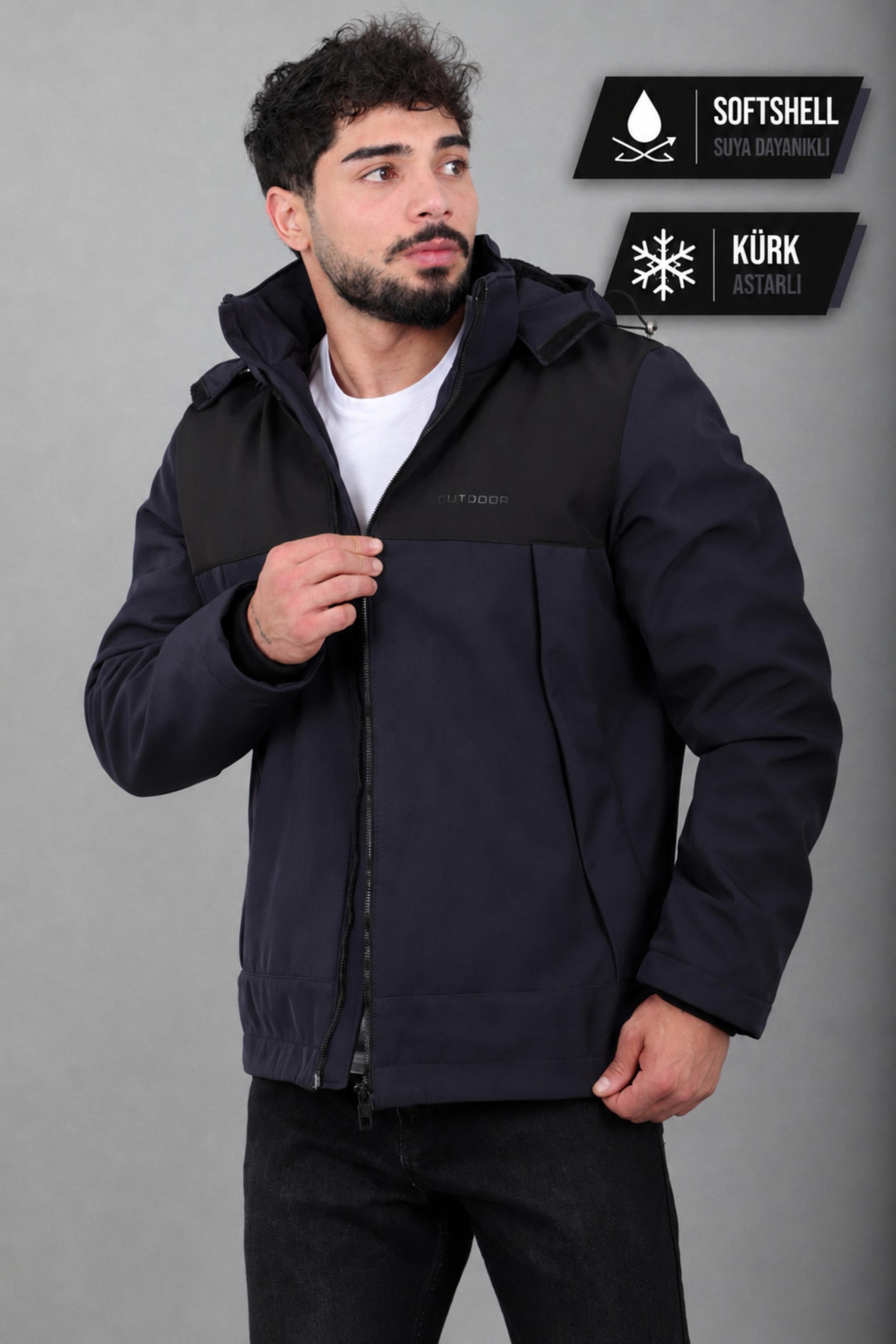 Parçalı İçi Kürklü Softsheel Kışlık Mont KMD 889