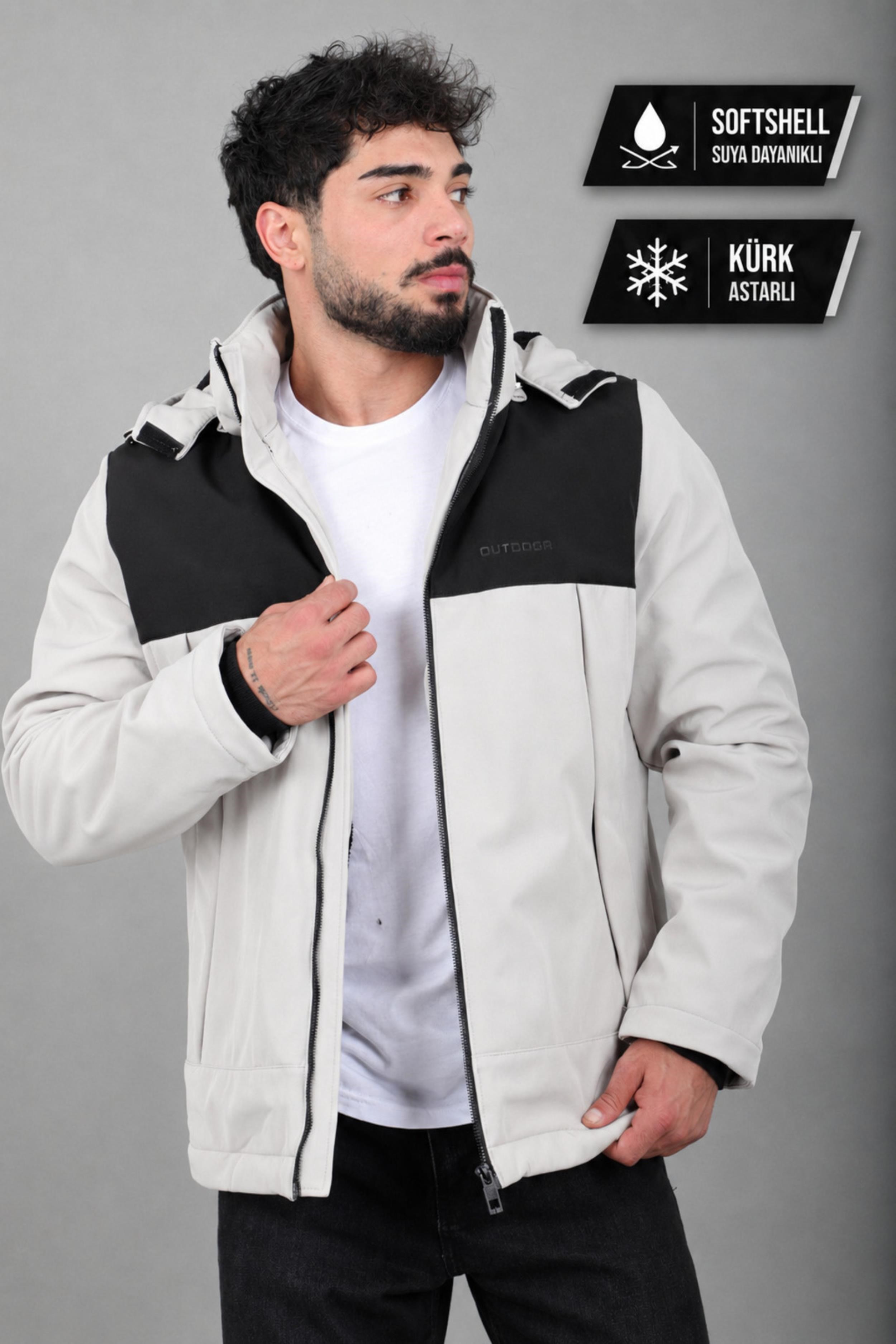 Parçalı İçi Kürklü Softsheel Kışlık Mont KMD 889