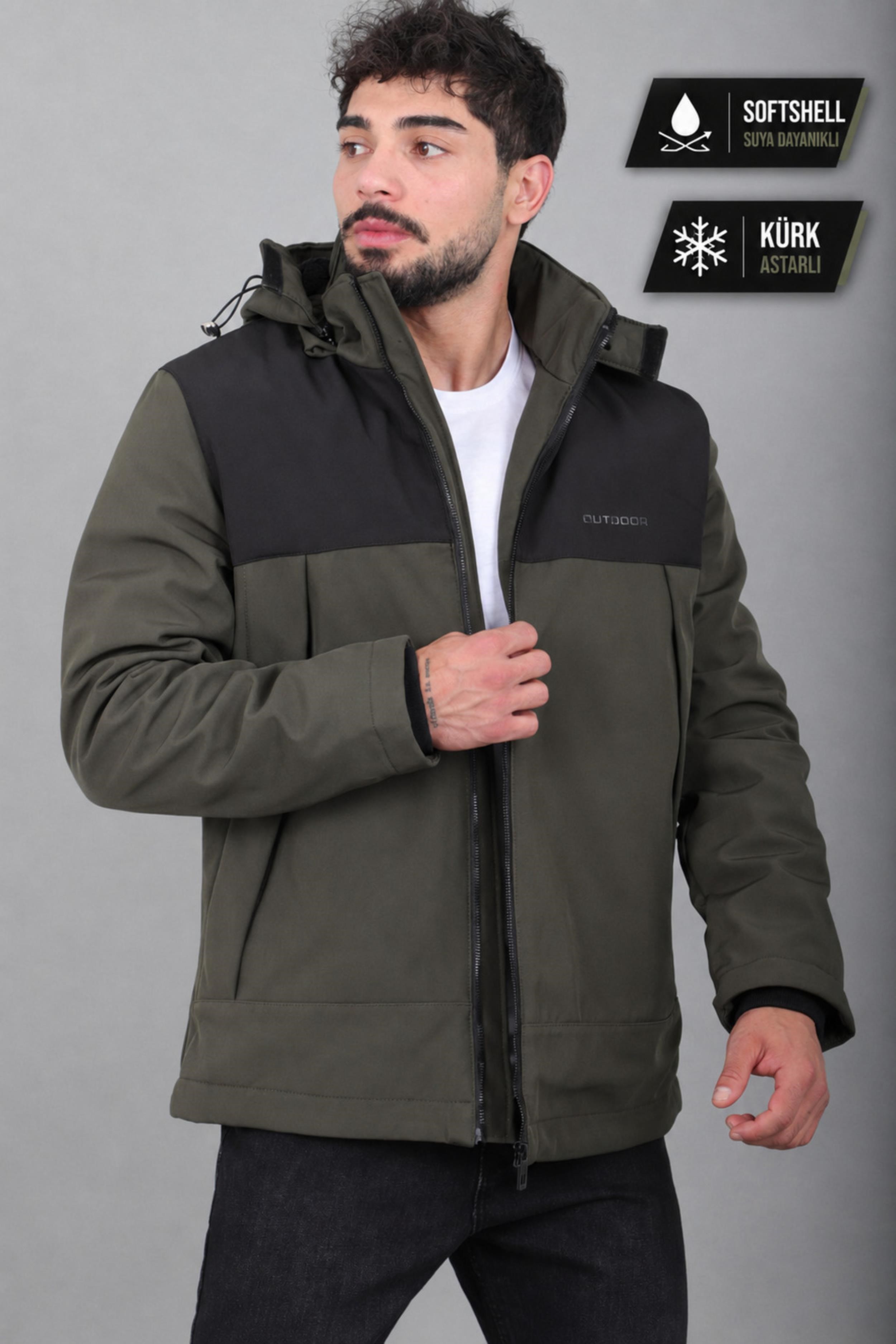 Parçalı İçi Kürklü Softsheel Kışlık Mont KMD 889