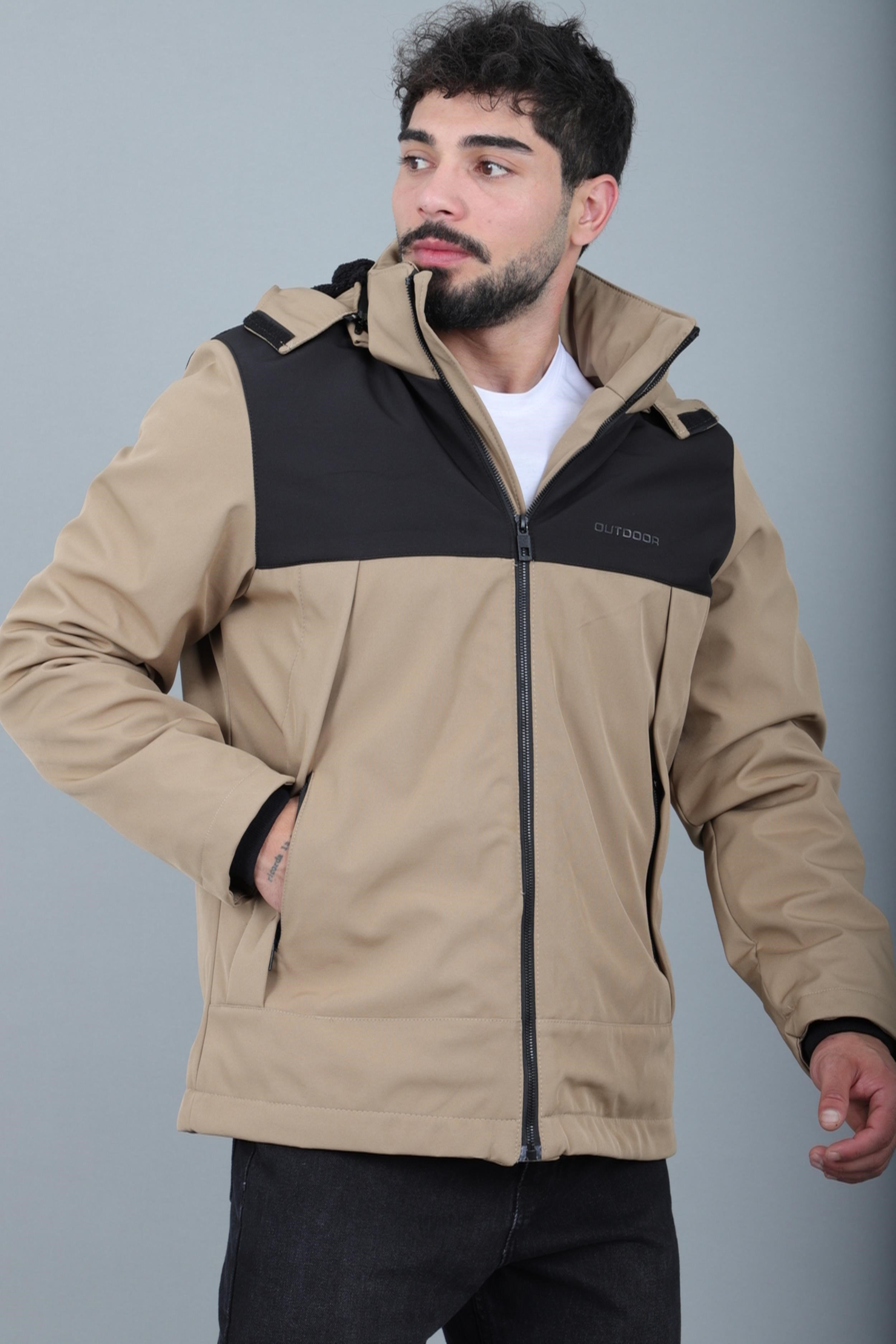 Parçalı İçi Kürklü Softsheel Kışlık Mont KMD 889_50523