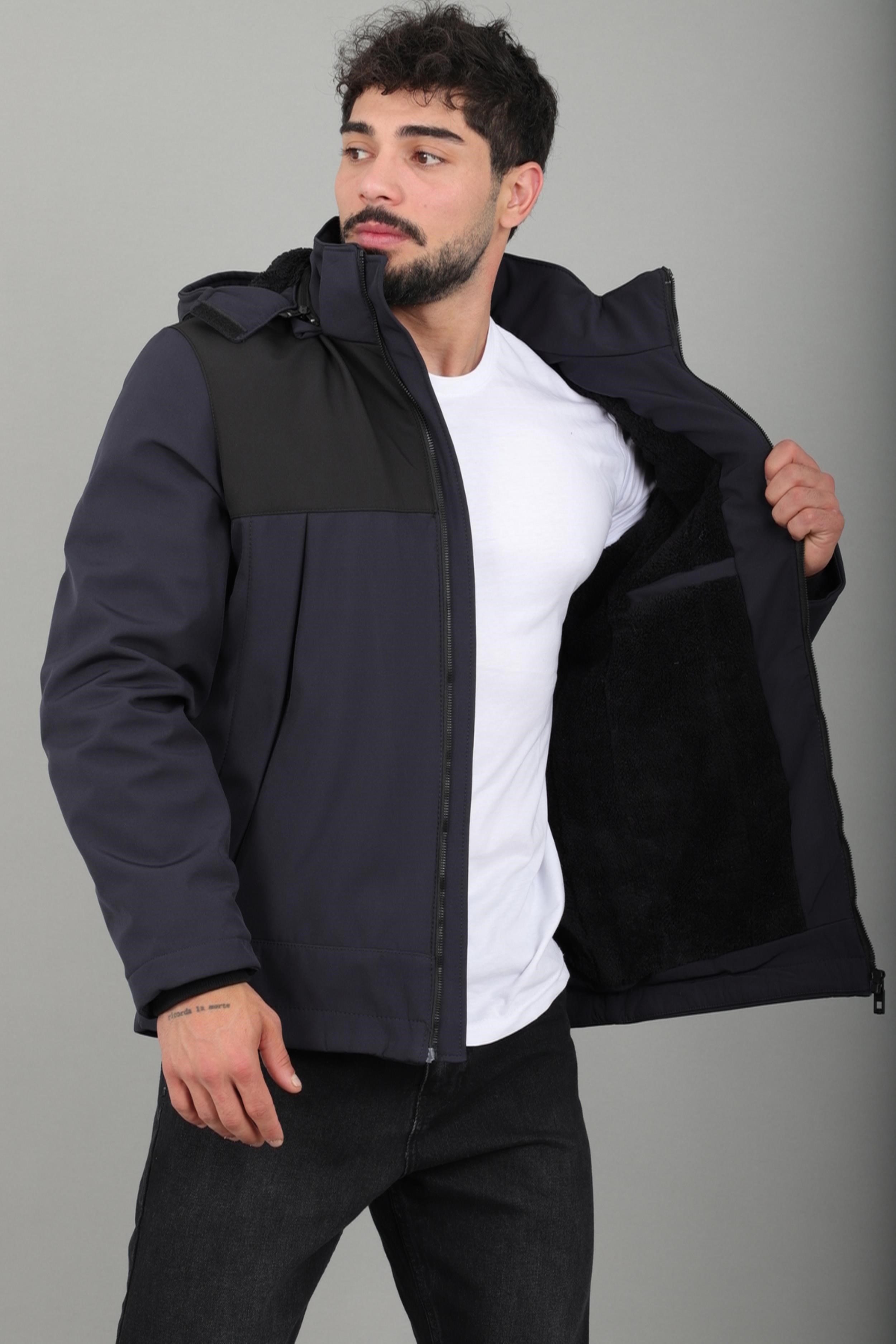Parçalı İçi Kürklü Softsheel Kışlık Mont KMD 889_50523