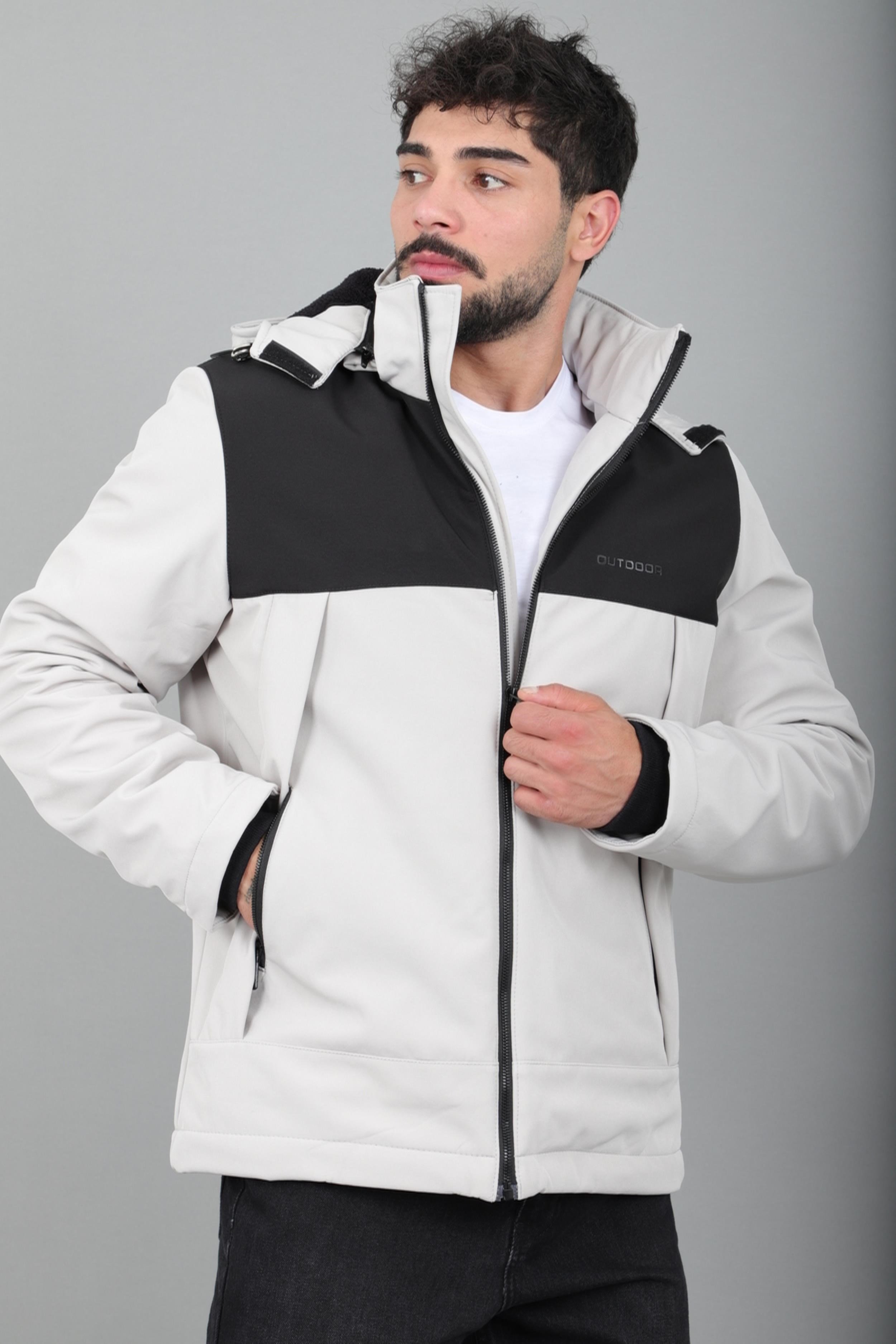 Parçalı İçi Kürklü Softsheel Kışlık Mont KMD 889_50523