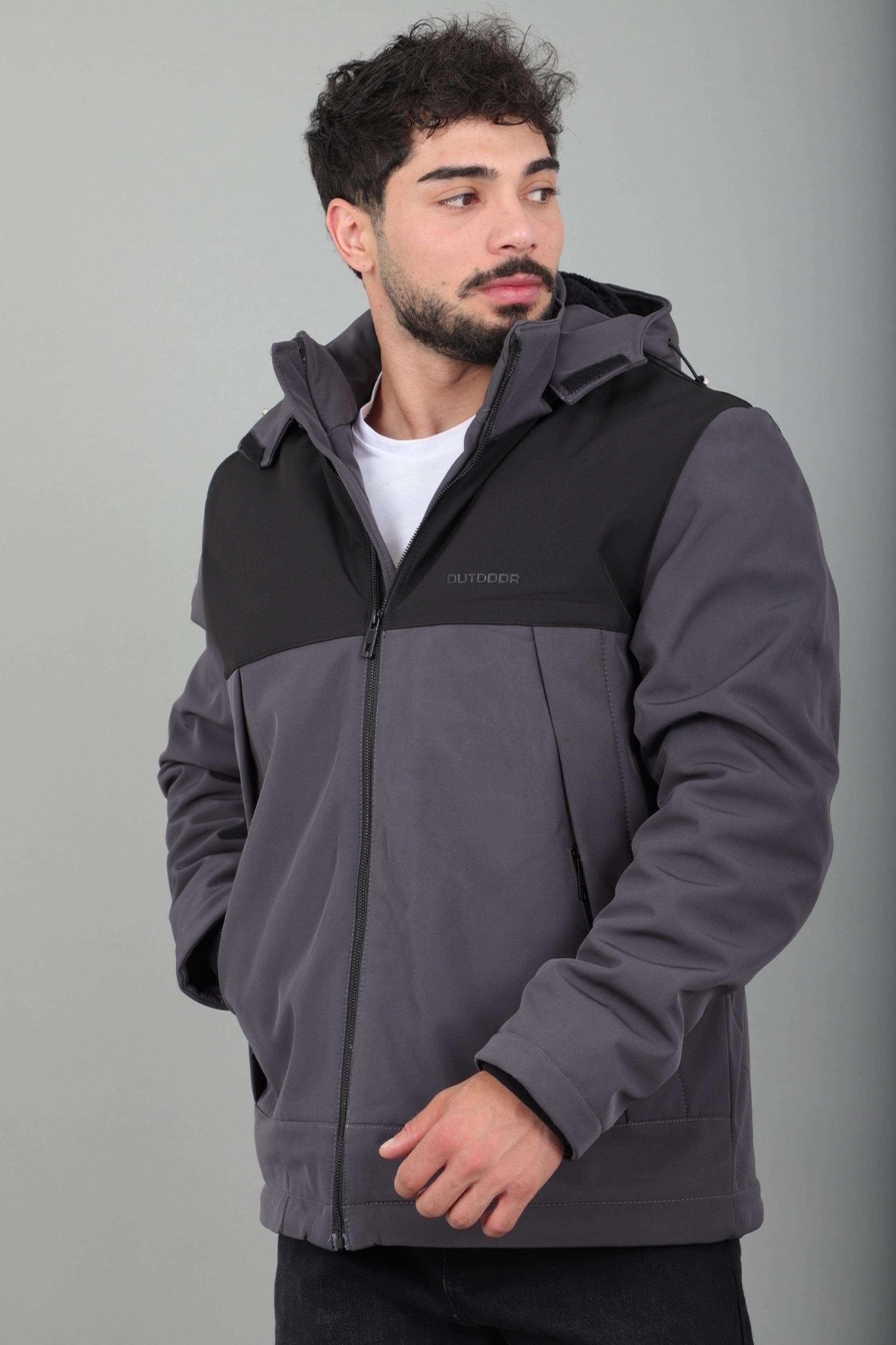 Parçalı İçi Kürklü Softsheel Kışlık Mont KMD 889_50523