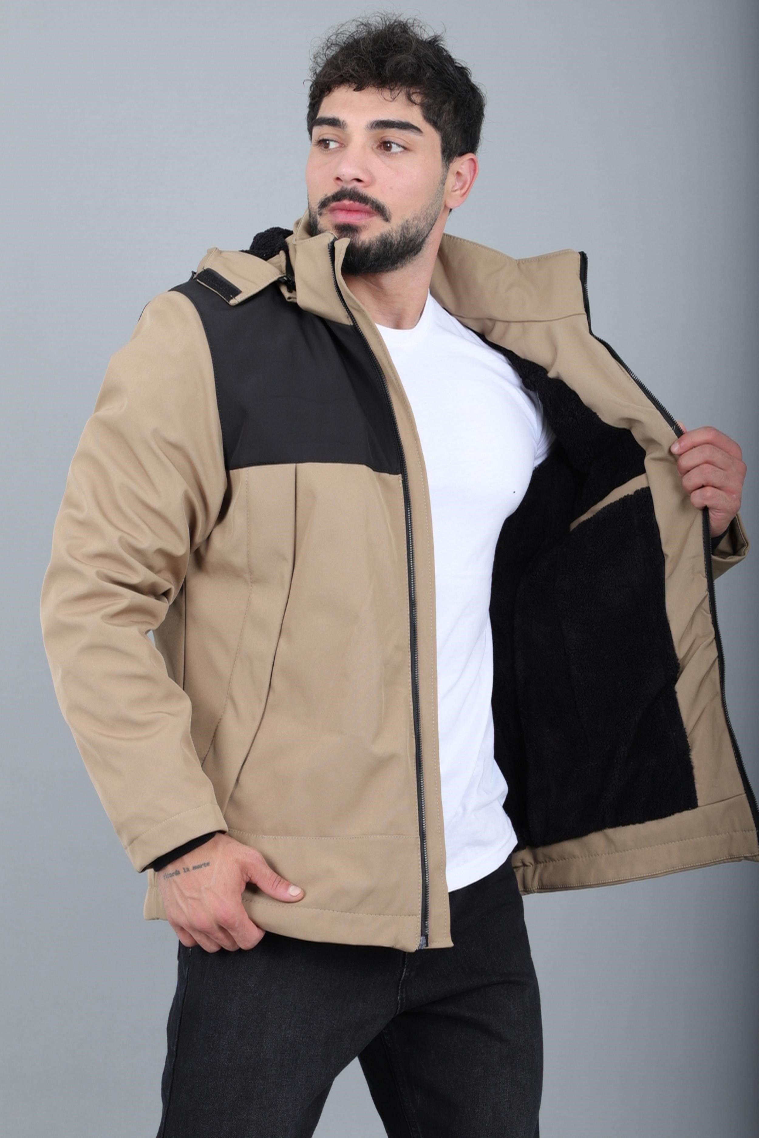 Parçalı İçi Kürklü Softsheel Kışlık Mont KMD 889_50523