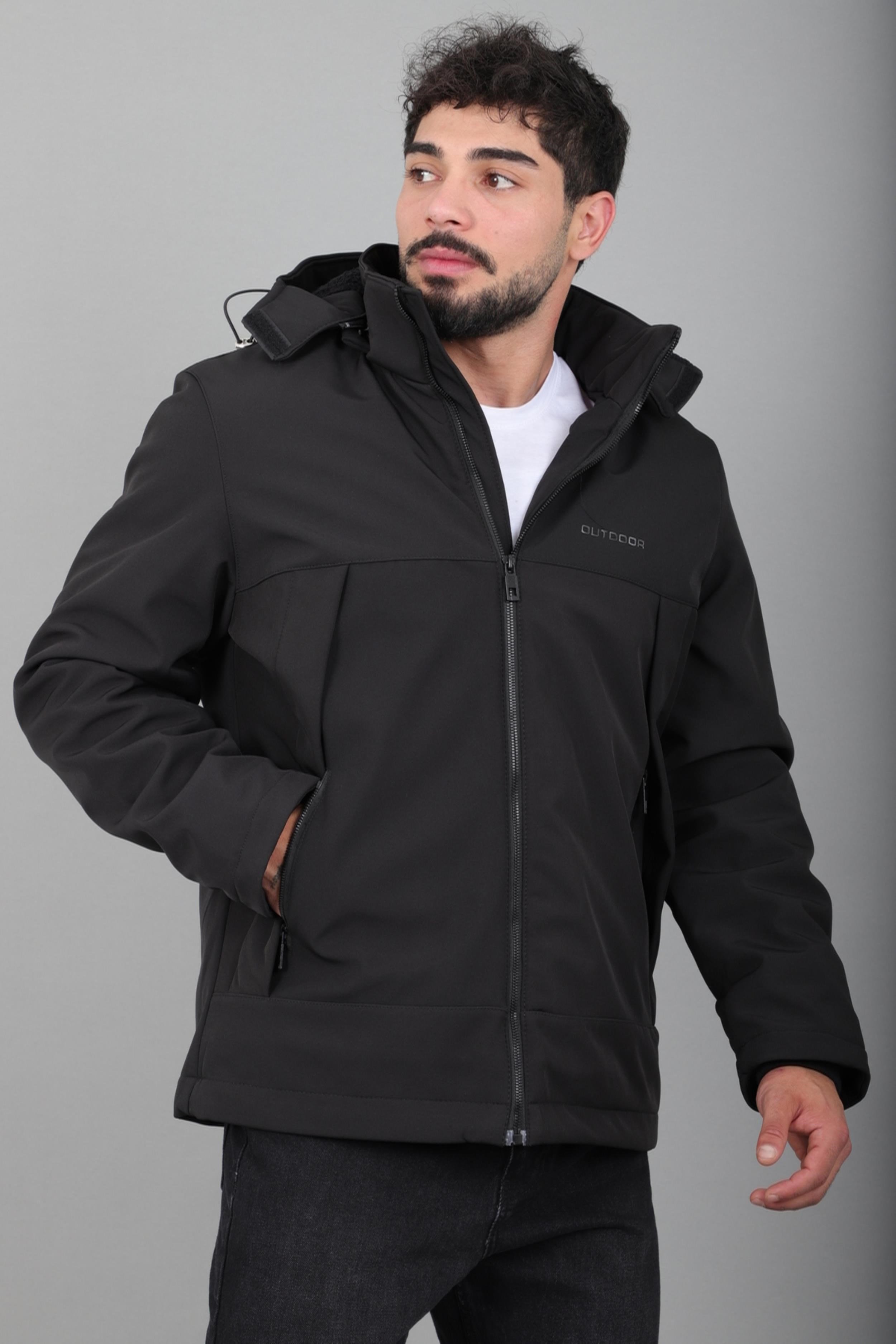 Parçalı İçi Kürklü Softsheel Kışlık Mont KMD 889_50523