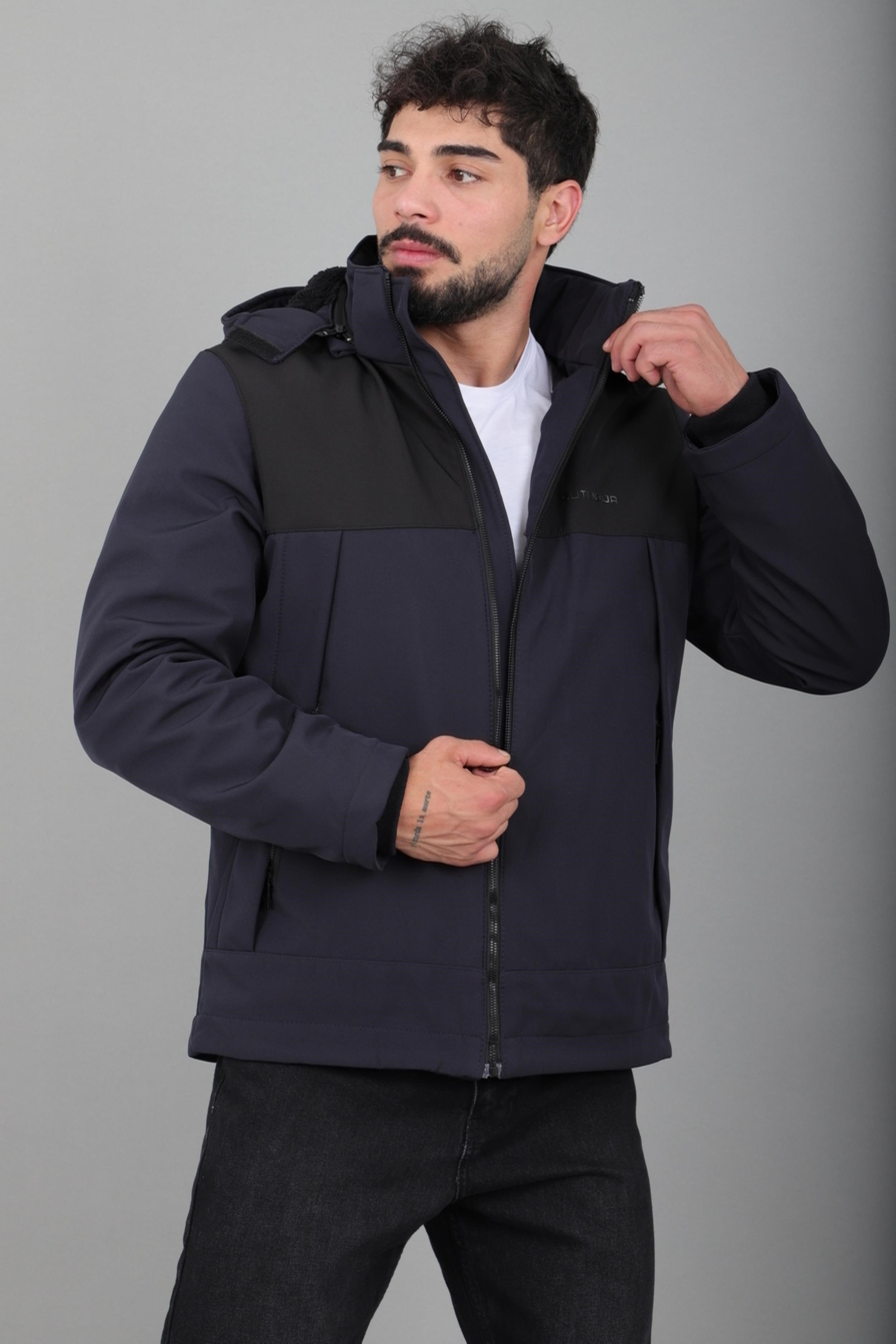 Parçalı İçi Kürklü Softsheel Kışlık Mont KMD 889_50523