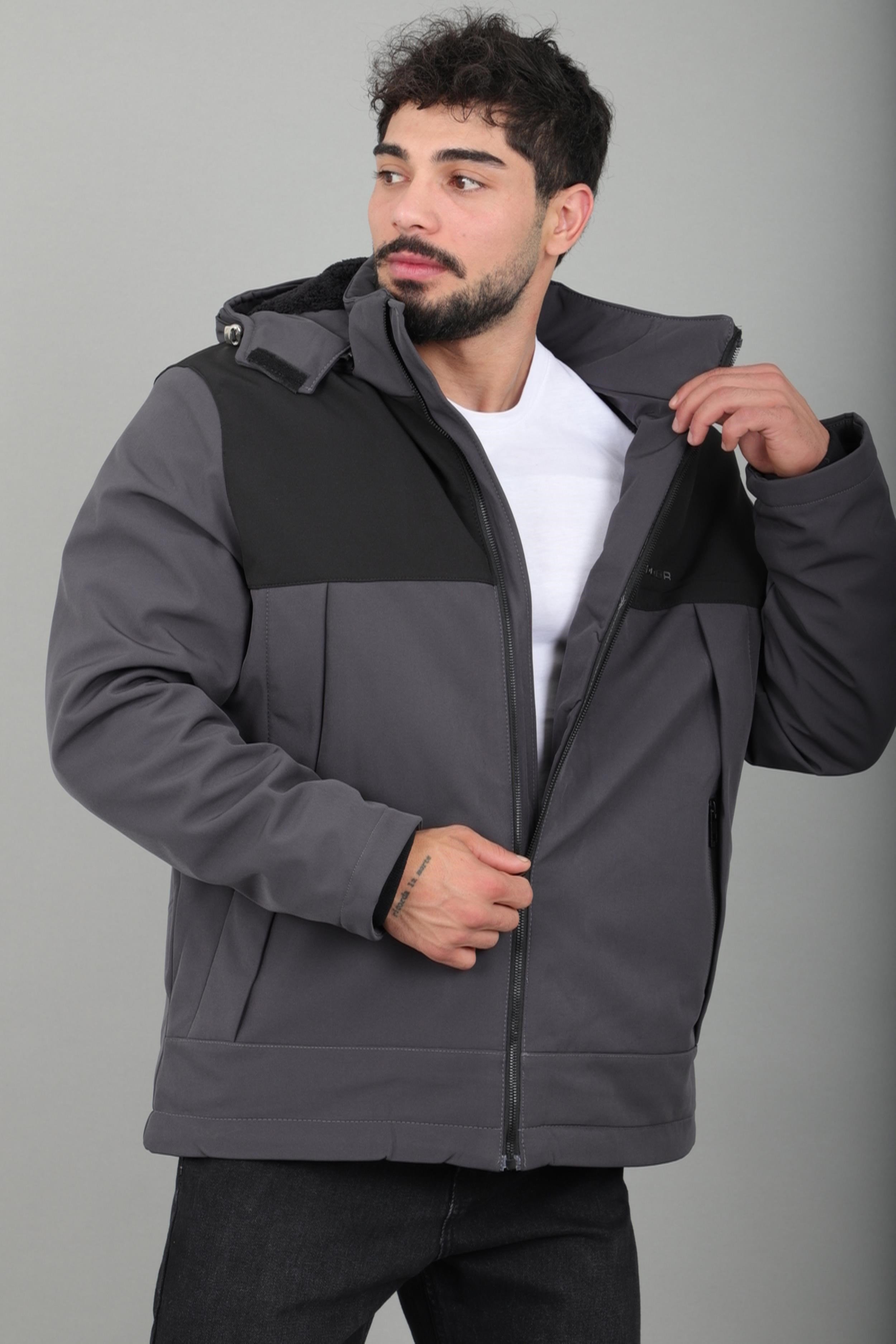 Parçalı İçi Kürklü Softsheel Kışlık Mont KMD 889_50523