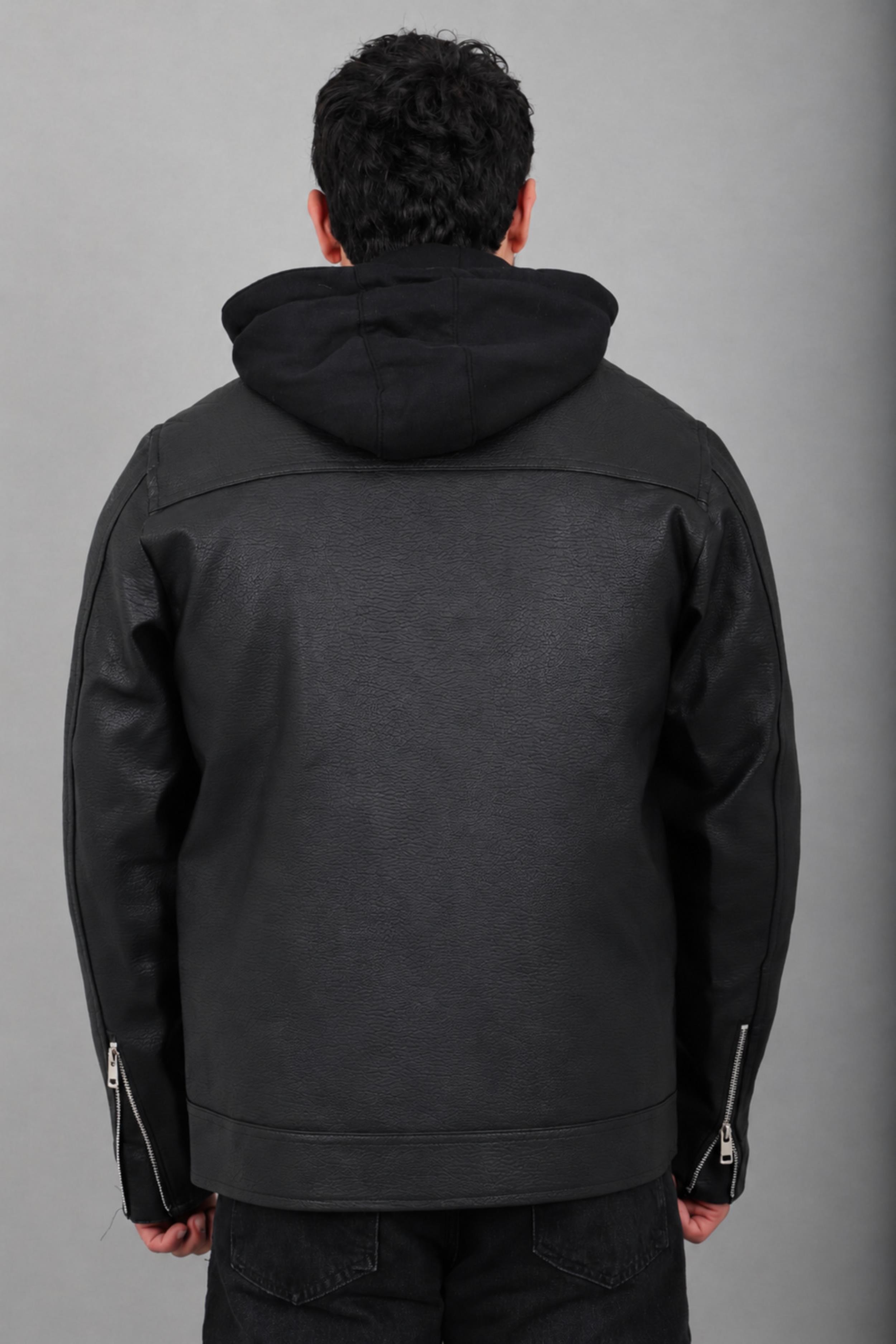 Penye Kapüşonlu Suni Deri Mont KMD 836