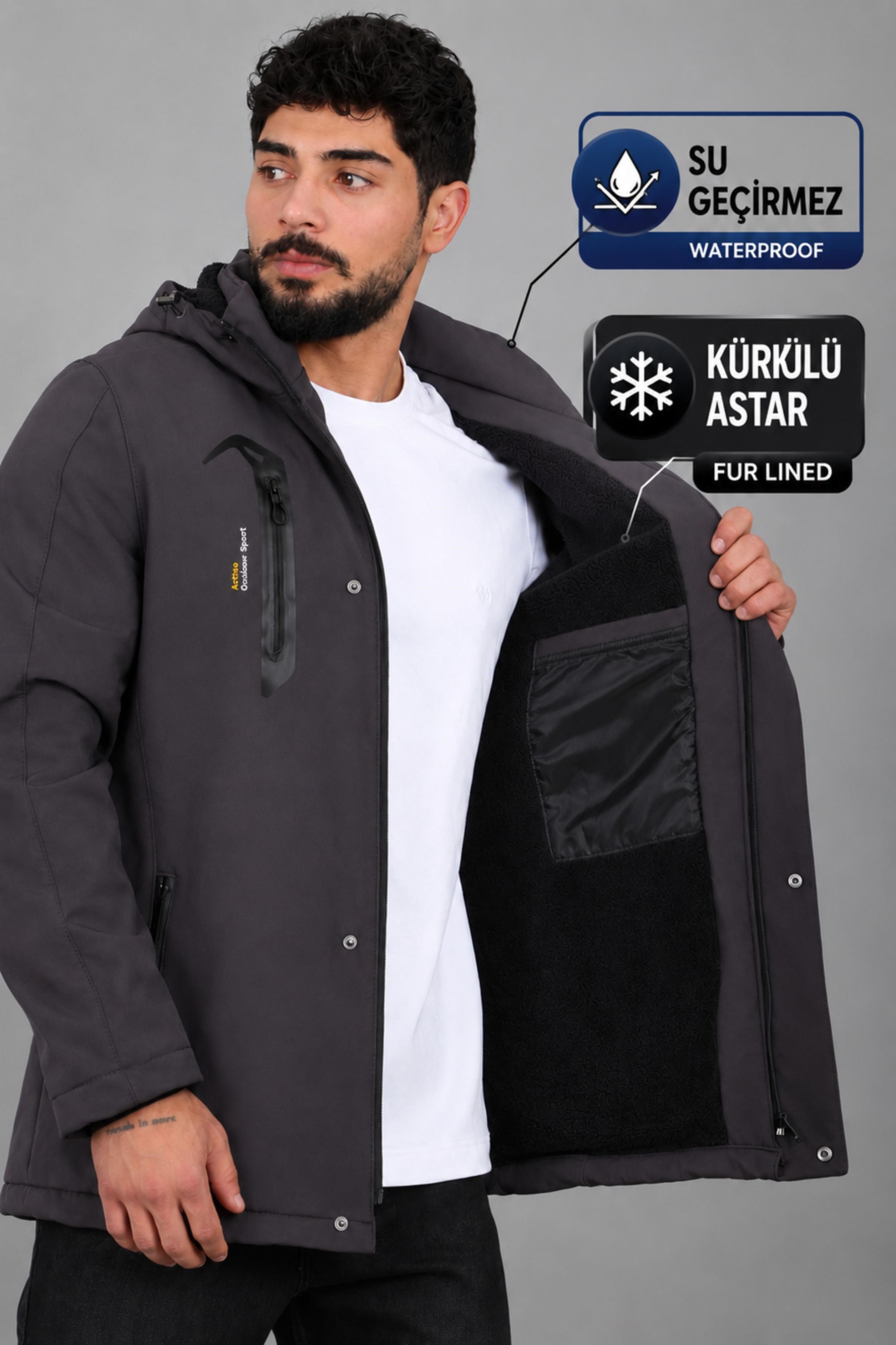 Su ve Rüzgar Geçirmez Outdoor Softshell Kışlık Mont PLDP 3014_50510