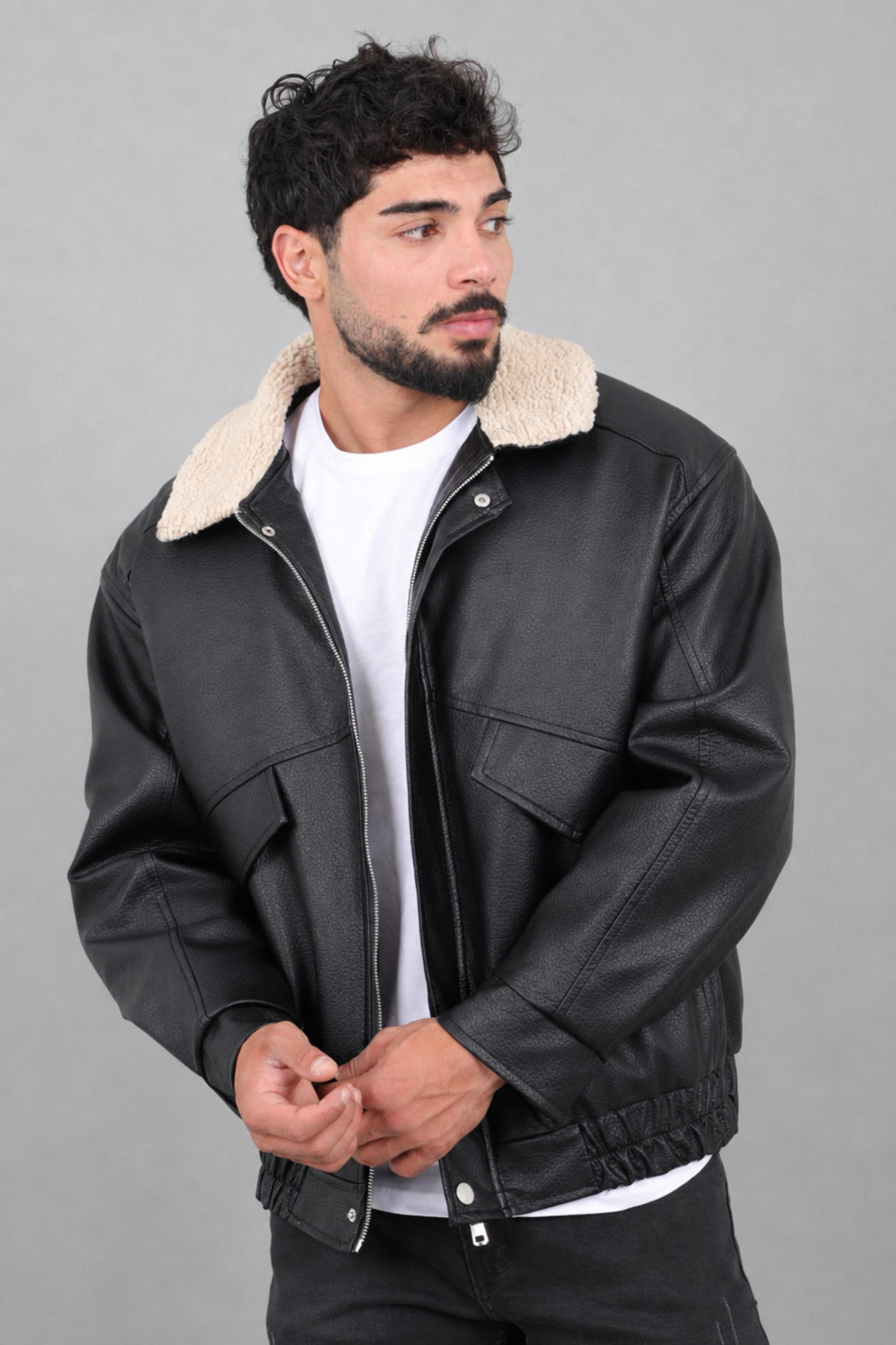Yaka Kürklü Oversize Kışlık Suni Deri Mont KMD 864_50532