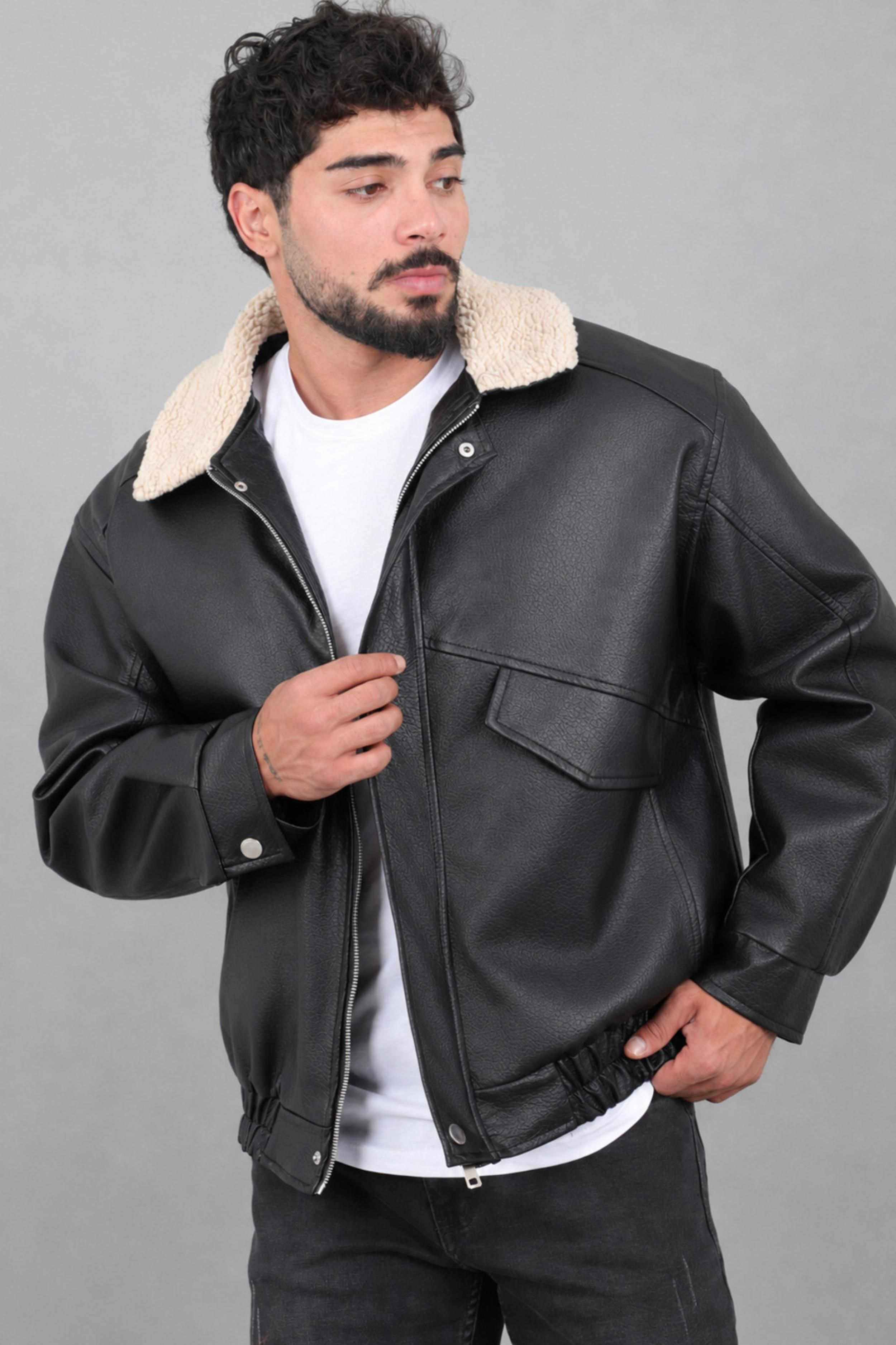 Yaka Kürklü Oversize Kışlık Suni Deri Mont KMD 864_50532
