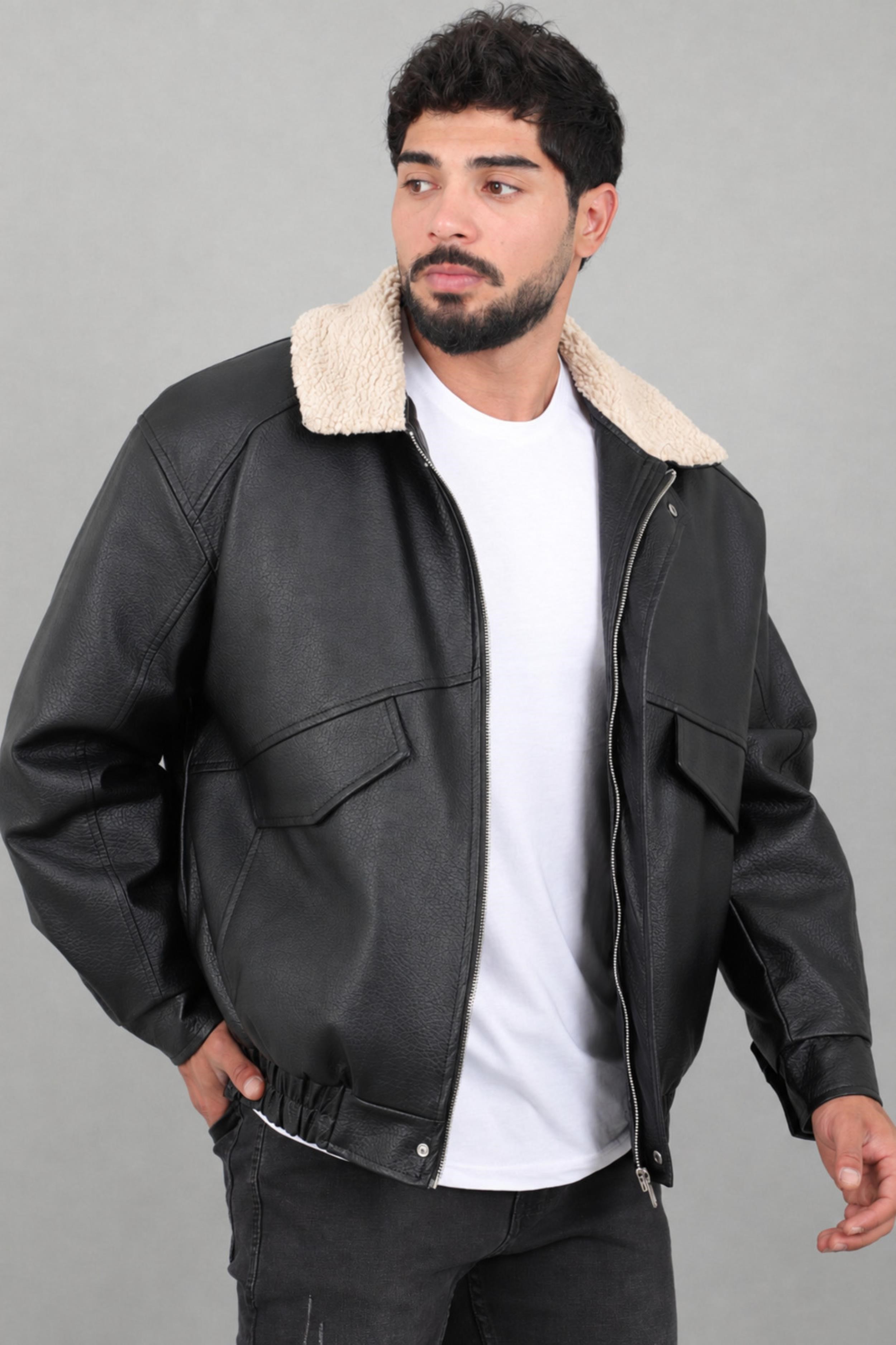 Yaka Kürklü Oversize Kışlık Suni Deri Mont KMD 864_50532