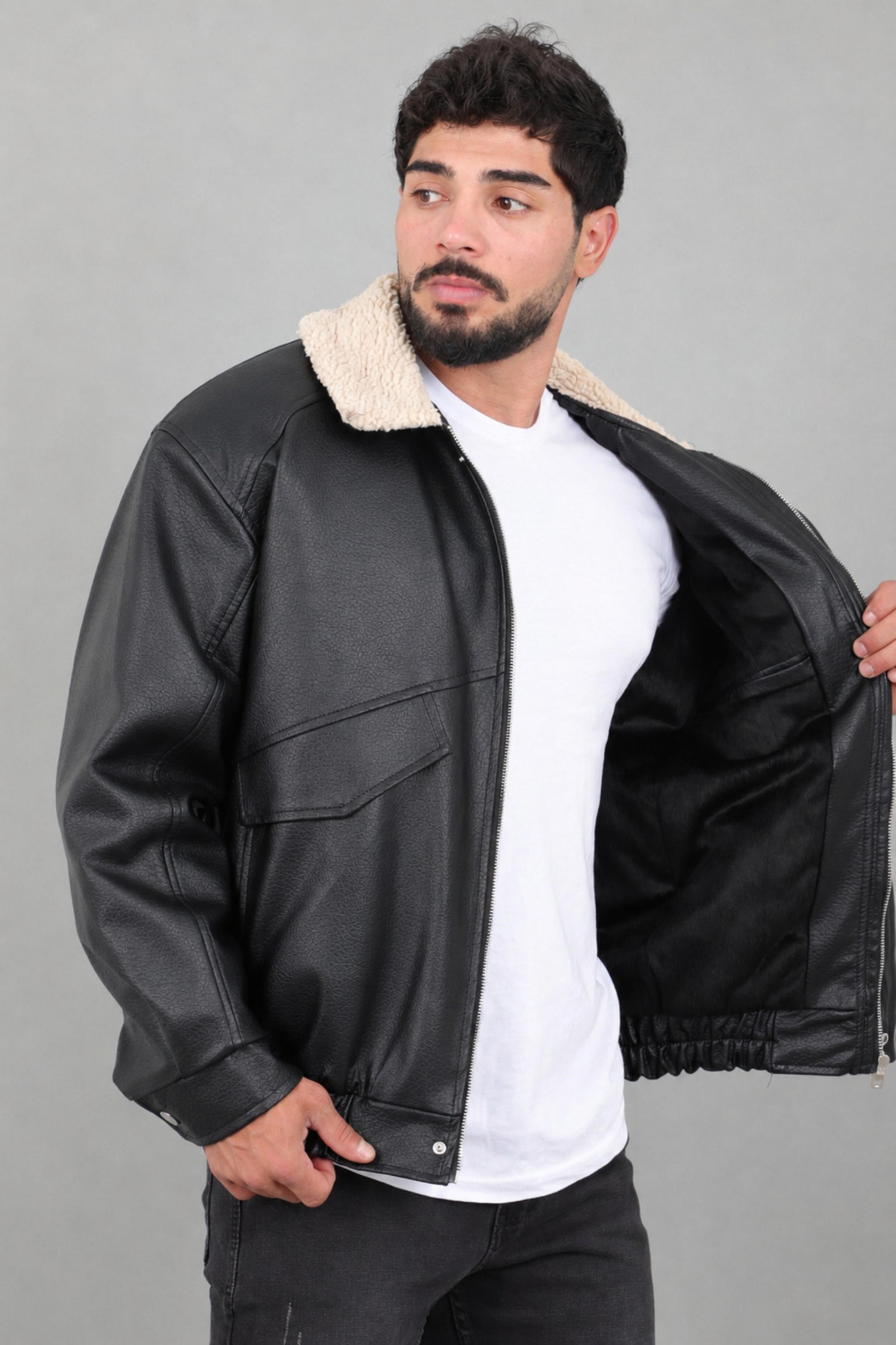 Yaka Kürklü Oversize Kışlık Suni Deri Mont KMD 864_50532
