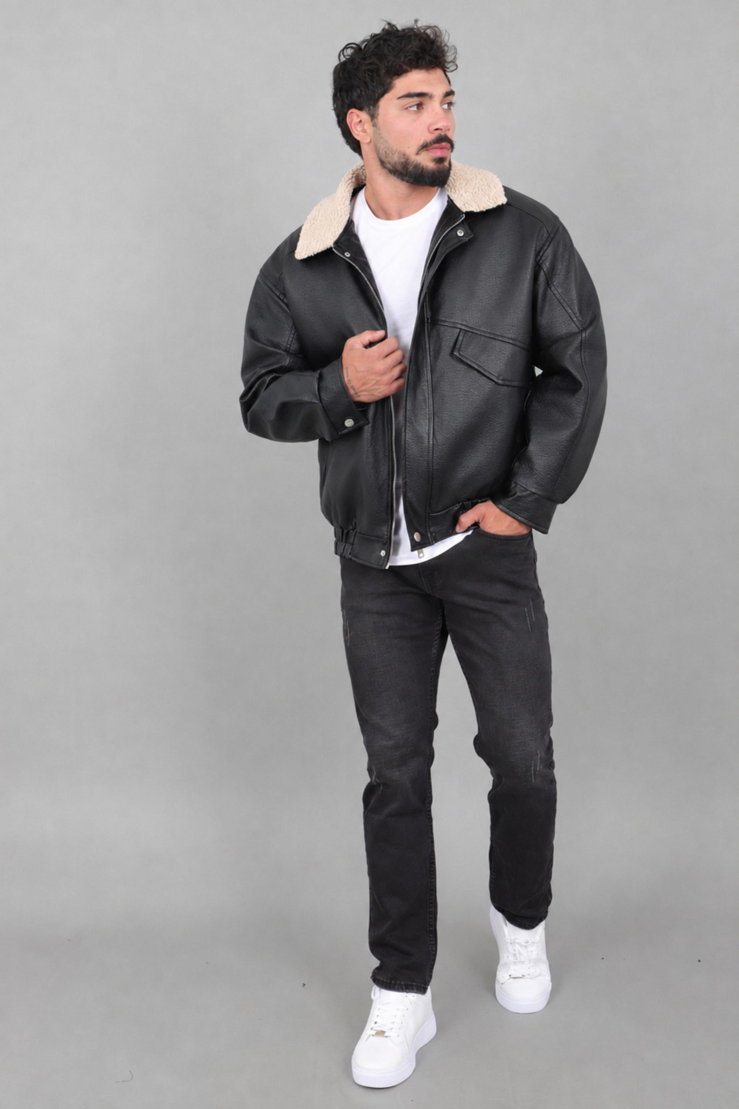 Yaka Kürklü Oversize Kışlık Suni Deri Mont KMD 864_50532