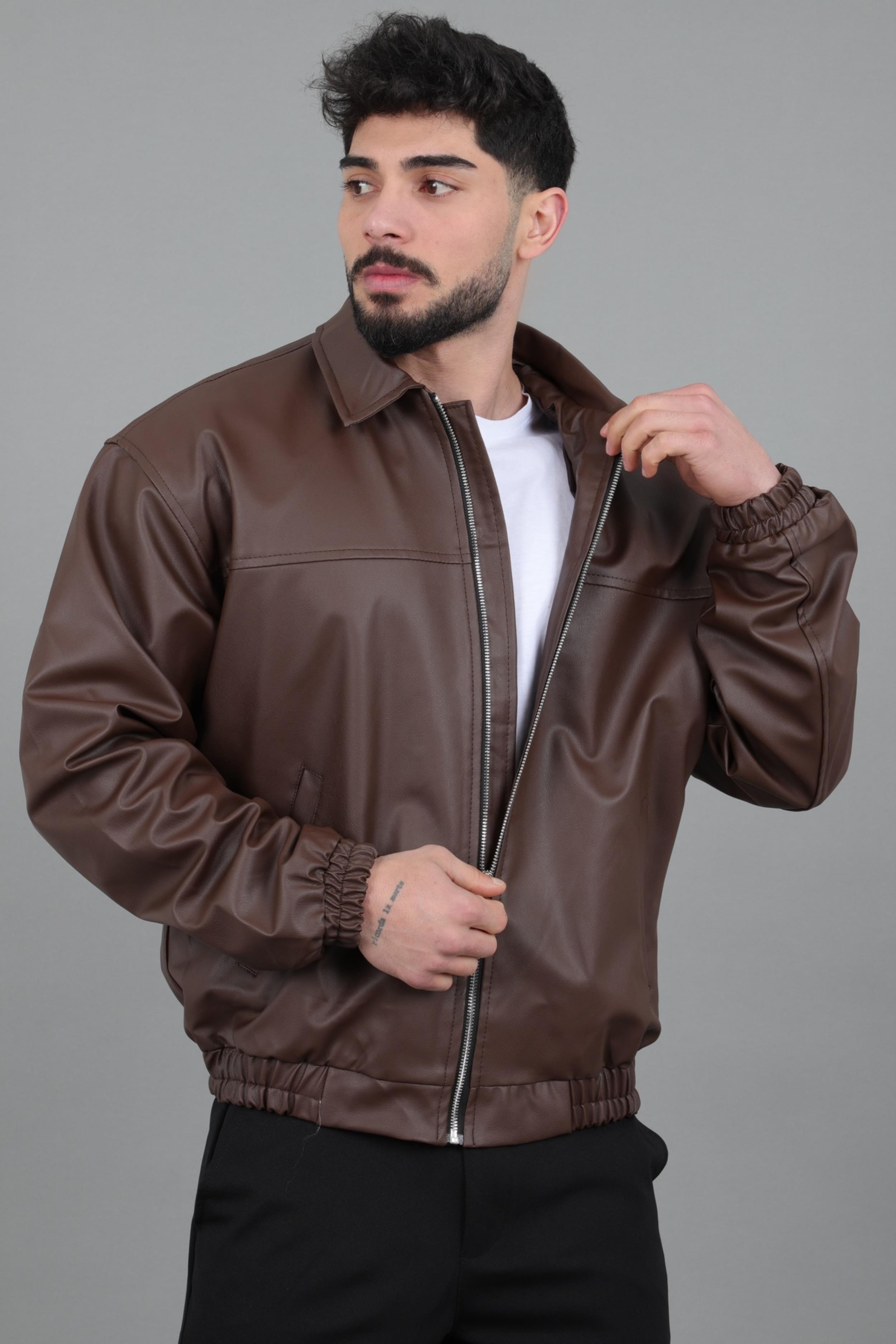 Yakalı Bel Lastikli Suni Deri Mont 1787_50446