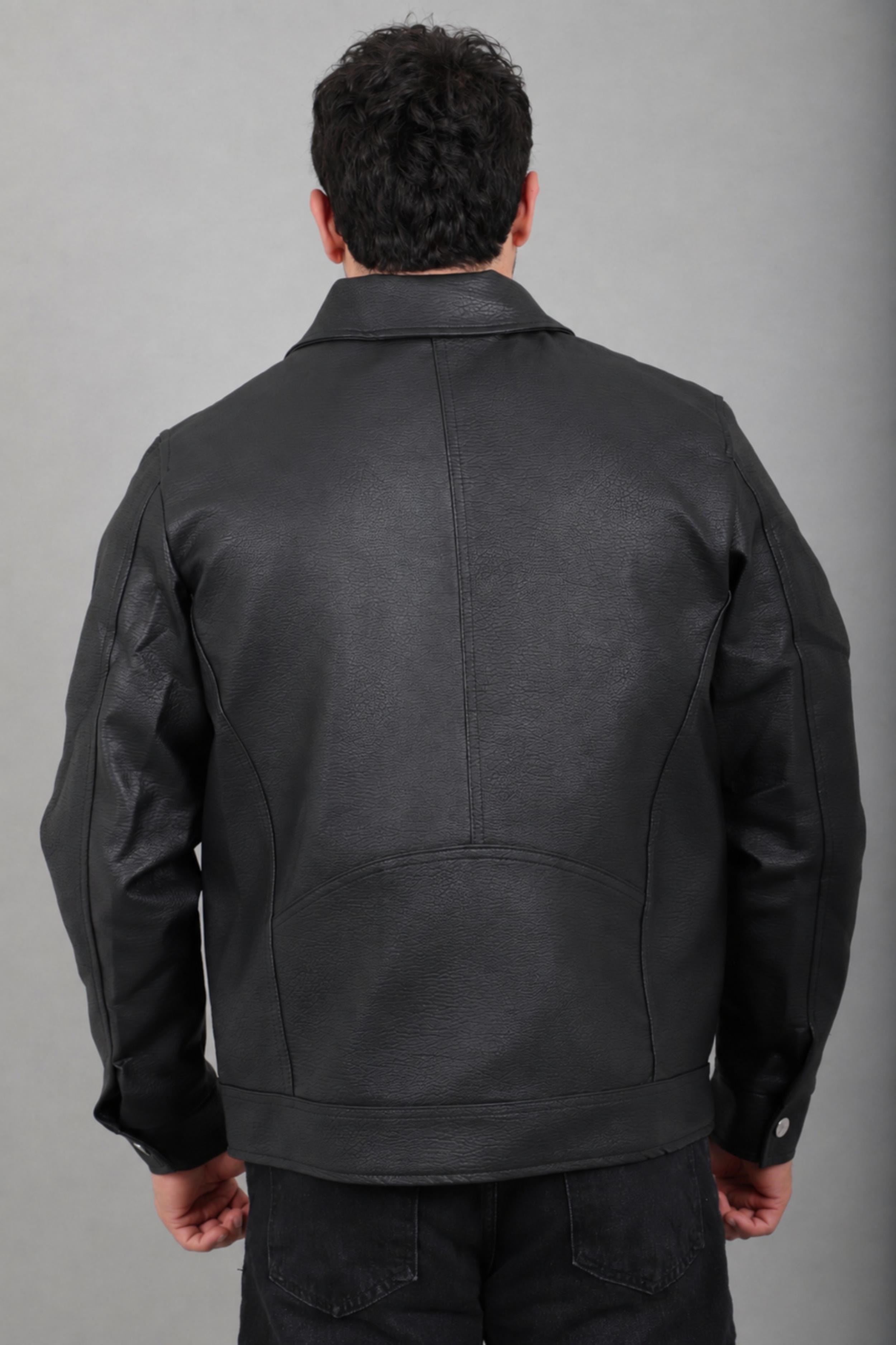 Yakalı Göğüs Cepli Suni Deri Mont KMD 879_50521