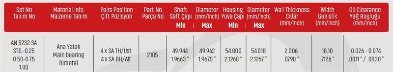 ANA YATAK 0,75 HYUNDAI ACCENT 1.3 - 1.5ERA 1.4 - 1 .6 CVVTBENZİNLİ