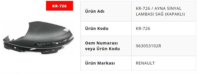 AYNA SİNYAL LAMBASI LEDLİ SAĞ KAPAKLI MEGANE 4