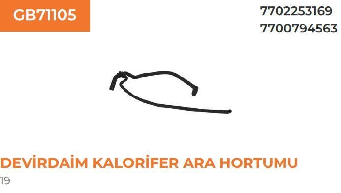 DEVİRDAİM KALORİFER ARA HORTUMU RN19 1.4-1.6 D 7702253169-7702218573