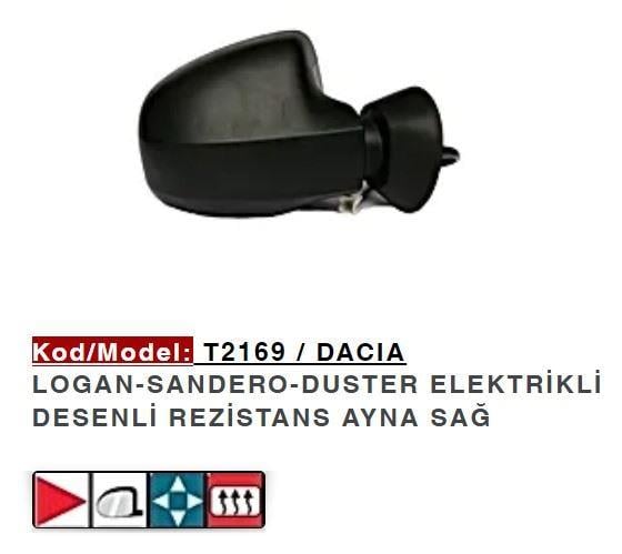 DIŞ DİKİZ AYNASI SAĞ ELEKTRIK ASTARLI LOGAN SANDERO 12>DUSTER