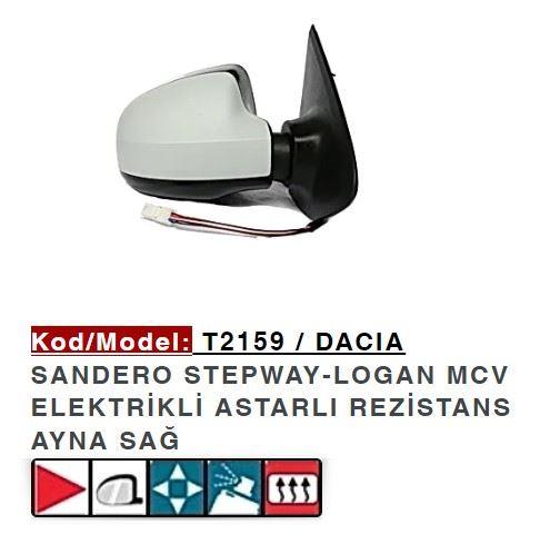 DIŞ DİKİZ AYNASI SAĞ ELEKTRİKLİ ASTARLI SANDERO 12>