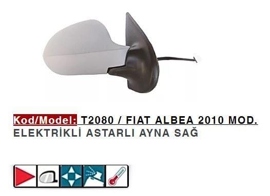 DIŞ DİKİZ AYNASI SAĞ ELEKTRİKLİ ASTARLI ALBEA II