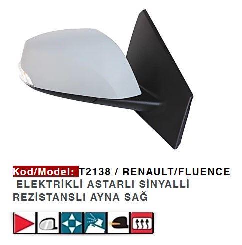 DIŞ DİKİZ AYNASI SAĞ ELEKTRİKLİ ASTARLI FLUENCE