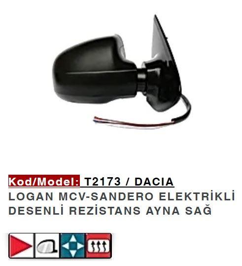 DIŞ DİKİZ AYNASI SAĞ ELEKTRİKLİ LOGAN MCV SANDERO