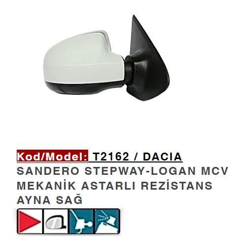 DIŞ DİKİZ AYNASI SAĞ MEKANİK ASTARLI SANDERO 12>