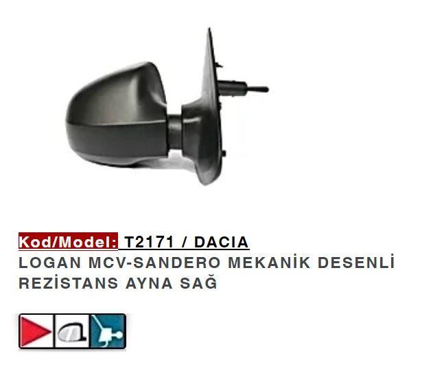 DIŞ DİKİZ AYNASI SAĞ MEKANİK LOGAN MCV SANDERO 12>