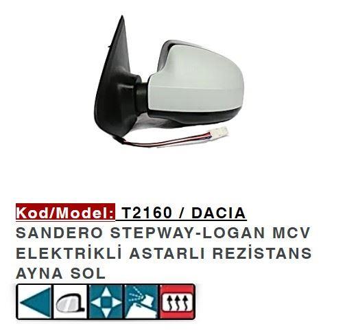 DIŞ DİKİZ AYNASI SOL ELEKTRİKLİ ASTARLI SANDERO 12>