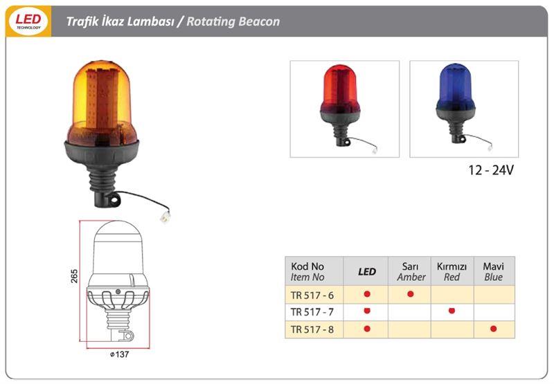 DÖNER TRAFİK İKAZ LAMBA  LED TİPİ KIRMIZI