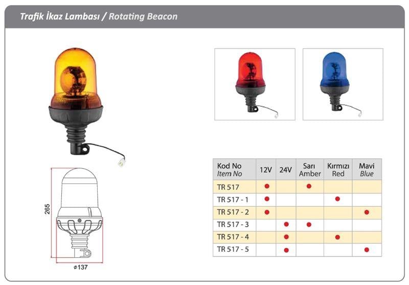 DÖNER TRAFİK İKAZ LAMBA 12 V H3 SARI-KIRMIZI-MAVİ