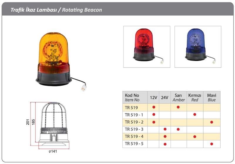 DÖNER TRAFİK İKAZ LAMBA 12 V H3 SARI KIRMIZI MAVİ