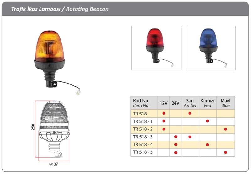 DÖNER TRAFİK İKAZ LAMBA 24 V H3 SARI KIRMIZI MAVİ