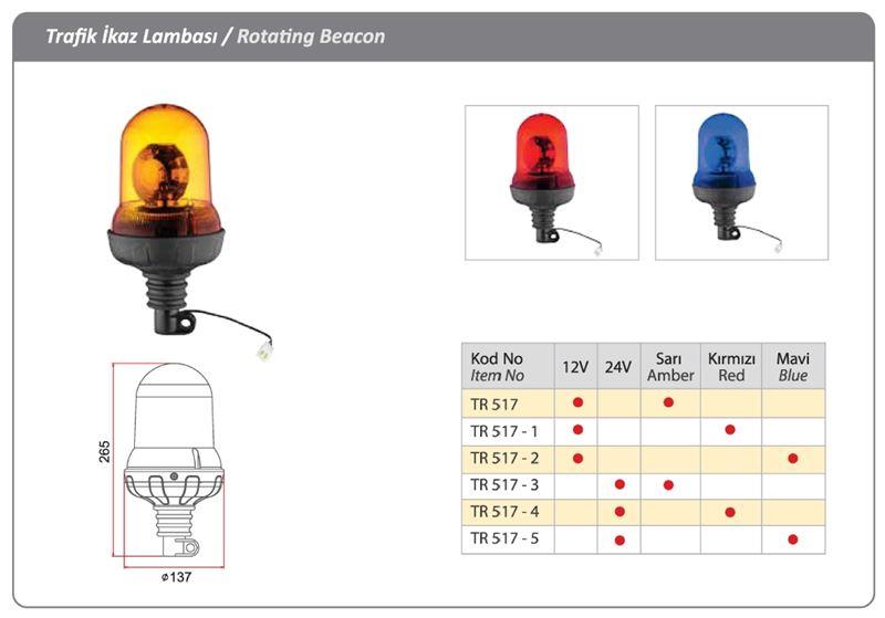 DÖNER TRAFİK İKAZ LAMBA 24 V H3 SARI-KIRMIZI-MAVİ