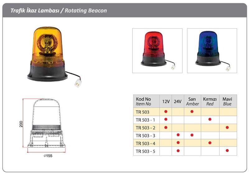 DÖNER TRAFİK İKAZ LAMBA H3 12V SARI KIRMIZI-MAVİ