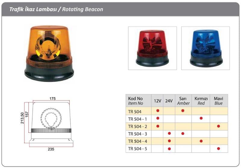 DÖNER TRAFİK İKAZ LAMBA H3 24V SARI-KIRMIZI-MAVİ