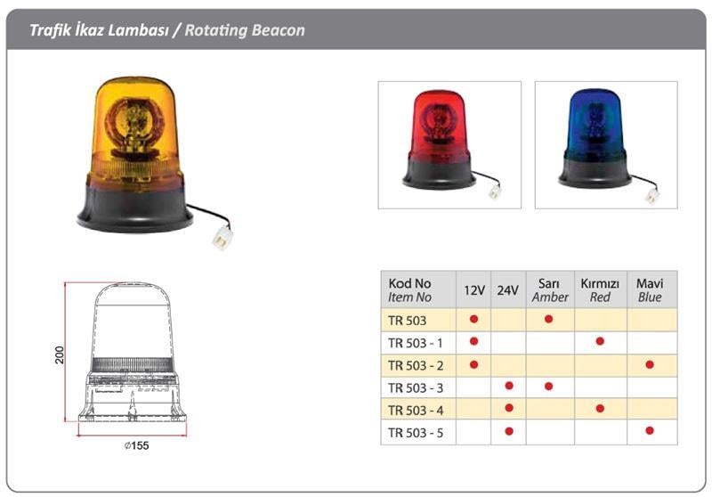 DÖNER TRAFİK İKAZ LAMBA H3 24V SARI KIRMIZI-MAVİ