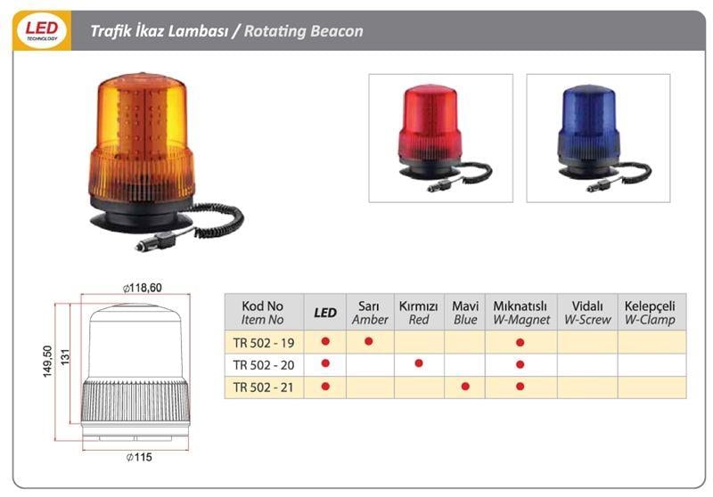 DÖNER TRAFİK İKAZ LAMBA LED TİPİ MAVİ