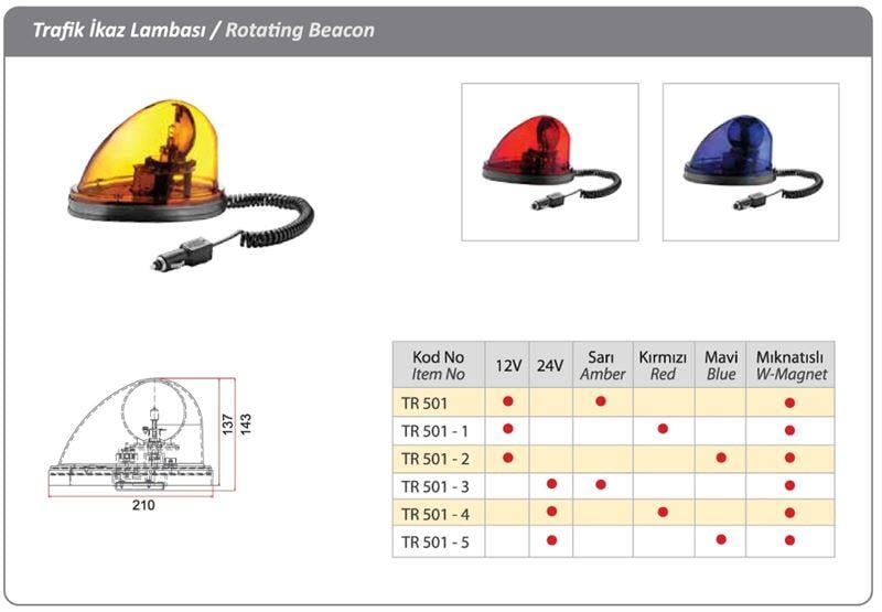 DÖNER TRAFİK İKAZ LAMBA MIKNATISLI 12V H3 SARI-KIRMIZI-MAVİ