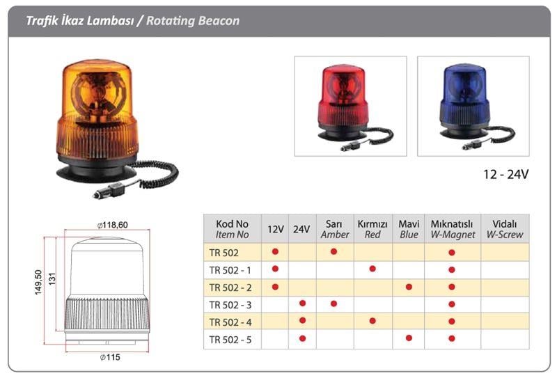 DÖNER TRAFİK İKAZ LAMBA MIKNATISLI 24V H3 SARI-KIRMIZI-MAVİ
