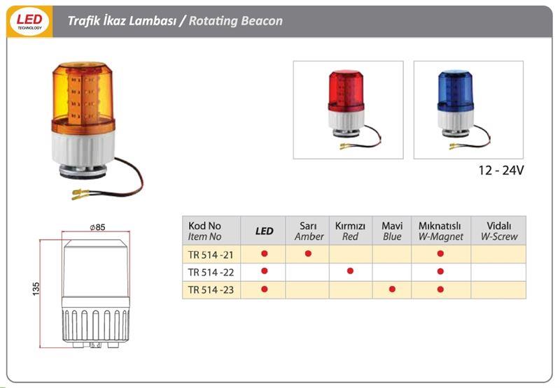 DÖNER TRAFİK İKAZ LAMBA MIKNATISLI LED TİPİ MAVİ