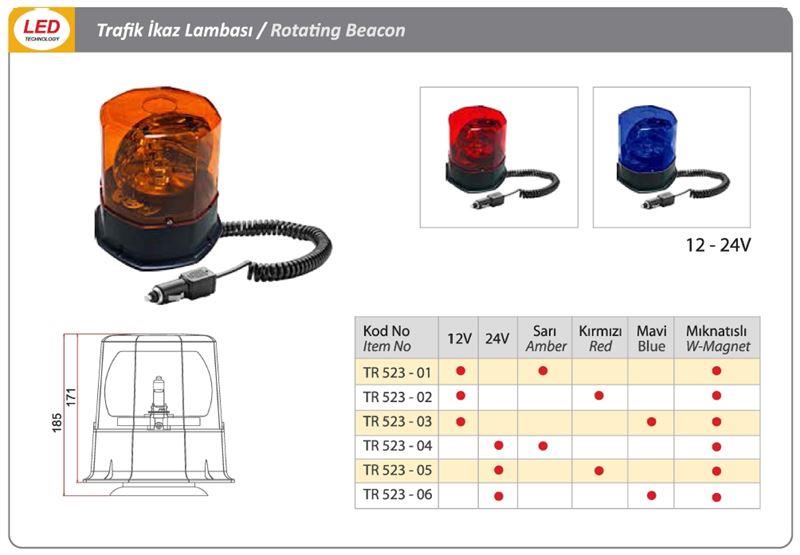 DÖNER TRAFİK İKAZ LAMBA MIKNATISLI YENİ TİP 12V H3 KIRMIZI