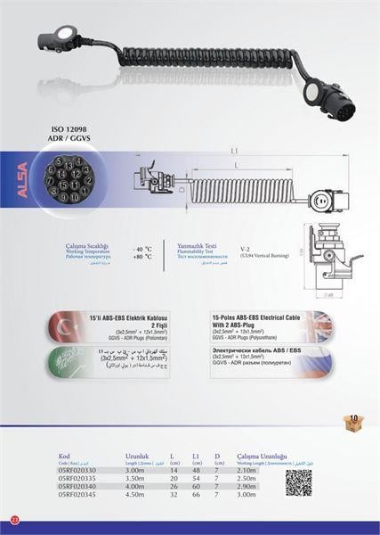 ELEKTRIK KABLOSU ABS 15 PINLI MANDALLI ROMORK
