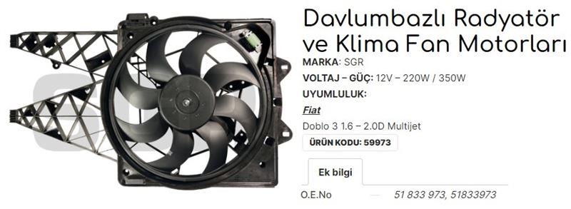 FAN MOTORU DAVLUMBAZLI DOBLO 3 1.6-2.0 D MULTIJET KLİMALI 51833973