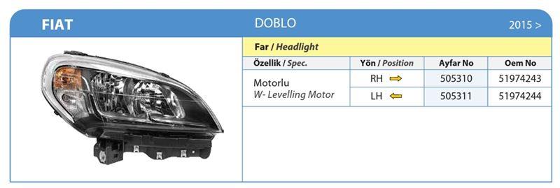 FAR KOMPLE SAĞ MOTORLU KROM ÇERÇEVE DOBLO 2015->
