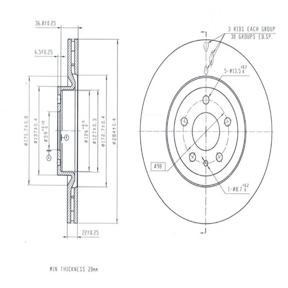 FREN DISK ON HAVA KANALLI 284-5-(FIAT : EGEA 1.3 MJT-1.6 MJT-1.4 16v-1.6 16v FIAT : 500L 1.6 MJT -1.4 2012>   )
