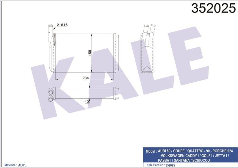 KALORİFER AUDI 80 COUPE QUATTRO 90 PORSCHE 924 VOLKSWAGEN CADDY I GOLF I JETTA I PASSAT SANTANA SCIROCCO 84>87 171819031A 171819031B 171819031C 171819031D 171819031E 811819031 175819031 321803>1 330819031 823819121